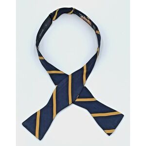 Men's 100% Repp Silk Butterly Bow Tie Adjustable Blue Gold Stripe